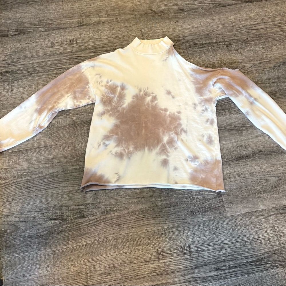 Gilded Intent Tie-Dye Off-Shoulder Top - Cream and Brown